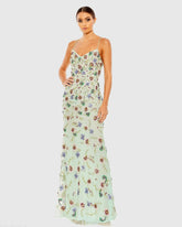 Embellished Spaghetti Strap Lace Up Gown