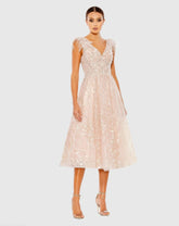 Pink Embroidered Sleeveless Feather Detail Midi Dress