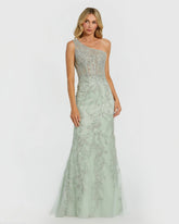 Green One Shoulder Embellished Gown
