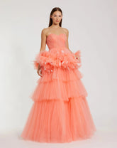 Orange Strapless Tulle Gown with Feather Detail - FINAL SALE