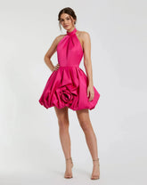Satin High Neck Bubble Hem Mini Dress