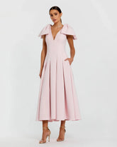 Crepe A Line Midi Dress With Bow Straps