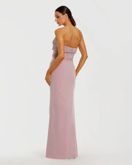 Pink Strapless Rhinestone Bodice Crepe Gown