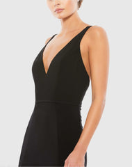 Black Plunge Neck High Slit Gown