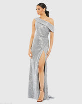 Silver Sequined Drop Shoulder Gown