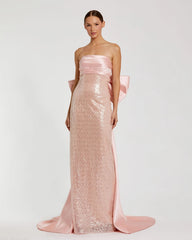 Pink Strapless Embellished Gown With Back Bow Detail