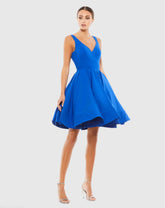 Blue V Neck Fit & Flare Mini Dress