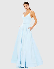 Light Blue Classic A-Line V-Neck Ballgown