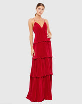Red Spaghetti Strap Ruffle Layered Maxi Dress
