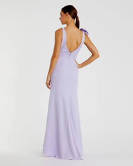 Purple Sleeveless V Neck Bow Detail Mermaid Gown