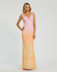 Multicolor Ombre Sequined Cami Trumpet Gown
