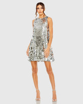 Silver Sleeveless Disc Sequin Trapeze Dress