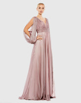 Purple Chiffon Open Sleeve A Line Gown - FINAL SALE