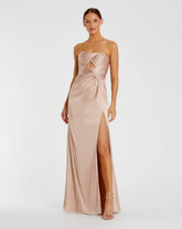 Pink Strapless Charmeuse Wrap Gown With Cutout Detail