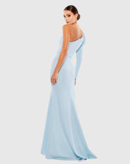 Blue One Shoulder Puff Sleeve Gown