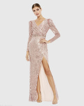 Pink Sequin Puff Sleeve Surplice Gown - FINAL SALE