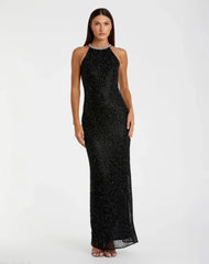 Beaded Sleeveless High Neck Column Gown