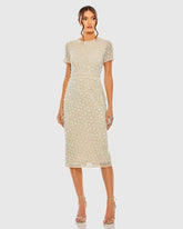 High Neck Short Sleeve Embellished Dress