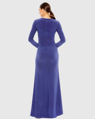 Purple Long Sleeve Keyhole Draped Gown