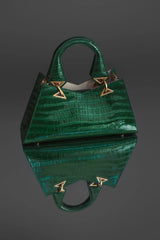 Green Crocodile Leather Handbag With Gold Hardware