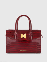 Red Crocodile Leather Tote Bag With Gold Hardware