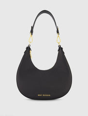 Black Grain Leather Hobo Bag With Gold Hardware