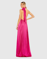Pink Pleated Halter Neck Trapeze Gown