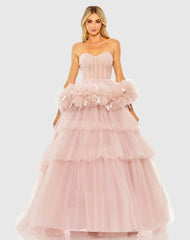 Strapless Tulle Gown with Feather Detail
