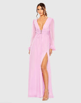 Plunge Neck Lace Up Evening Gown - FINAL SALE