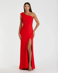 Crepe One Shoulder Bow Gown