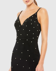 Black Rhinestone Embellished V-Neck Gown