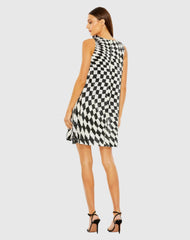 Black and White Sleeveless A-Line Sequin Checkered Mini Dress