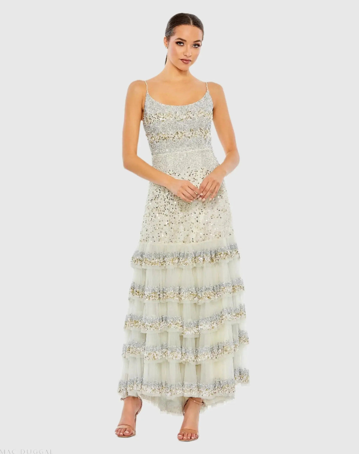 Embellished Scoop Neck Tiered Gown - FINAL SALE