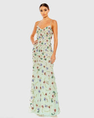 Embellished Spaghetti Strap Lace Up Gown