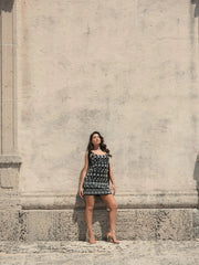 Black Jewel Encrusted Soft Tie Sleeveless Dress