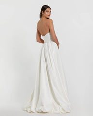 White Strapless Ruched High Low Gown