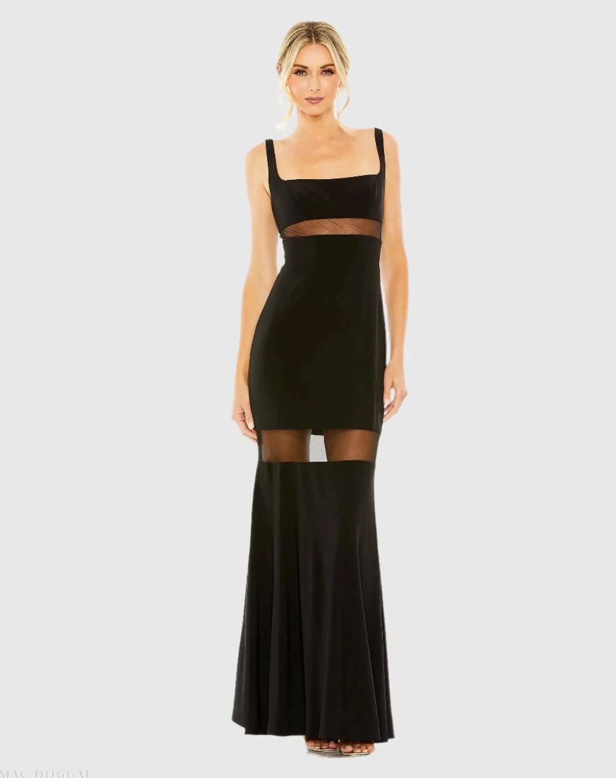 Black Sheer Mesh Panel Detail Column Gown - FINAL SALE