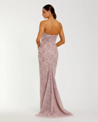 Pink Embellished Strapless Bustier Gown With Sweeping Train