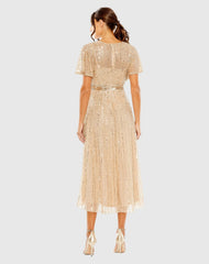 Beige Embellished Short Sleeve Empire Waist Dress