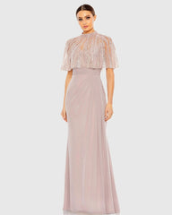 Sleeveless Gown With Embellished Cape