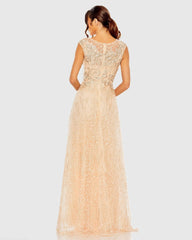 Light Orange High Neck Lace Embroidered Gown