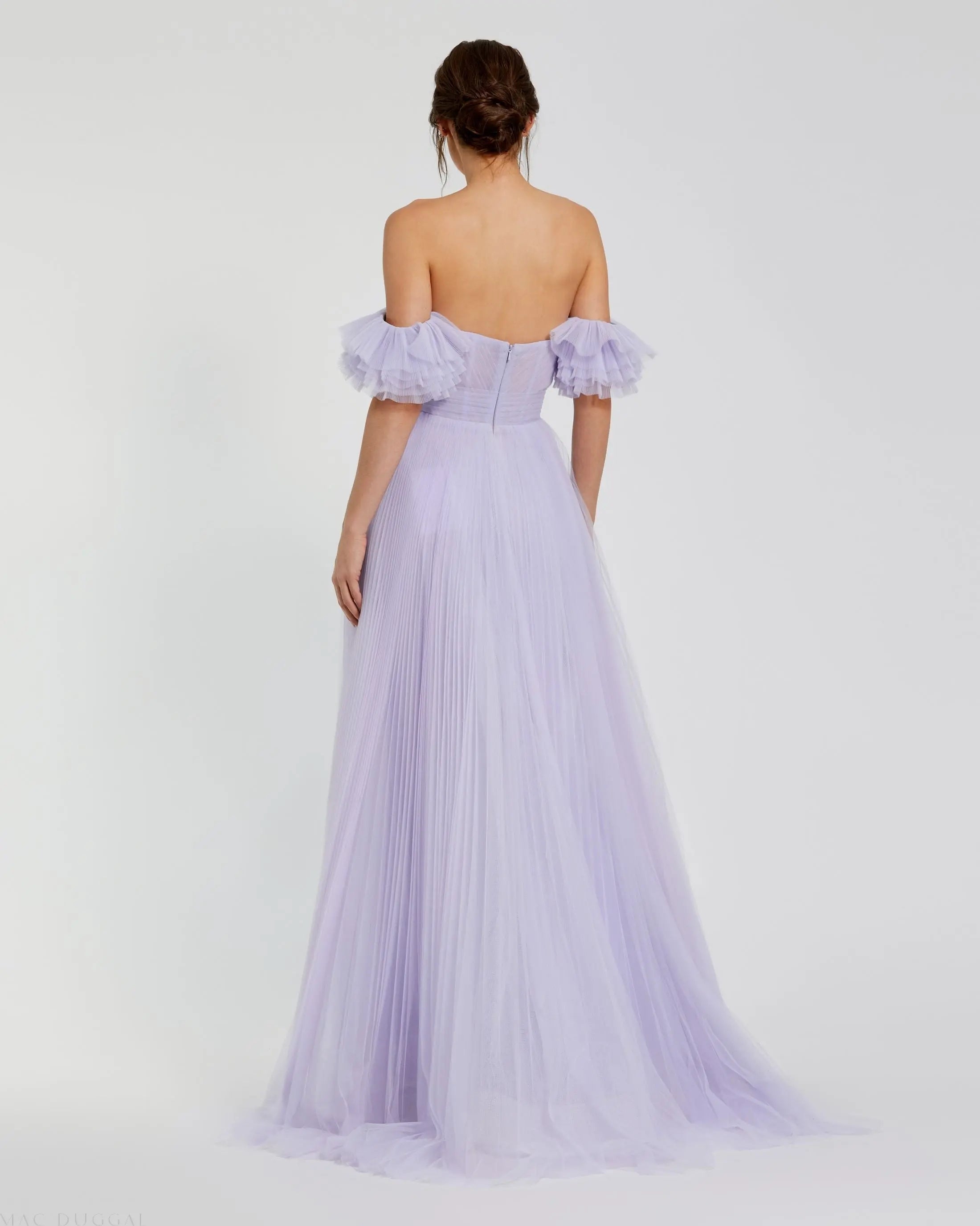Purple Off The Shoulder Tulle A Line Gown