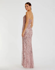 Pink Strapless Embellished Trumpet Gown