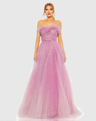 Strapless Glitter Tulle Gown