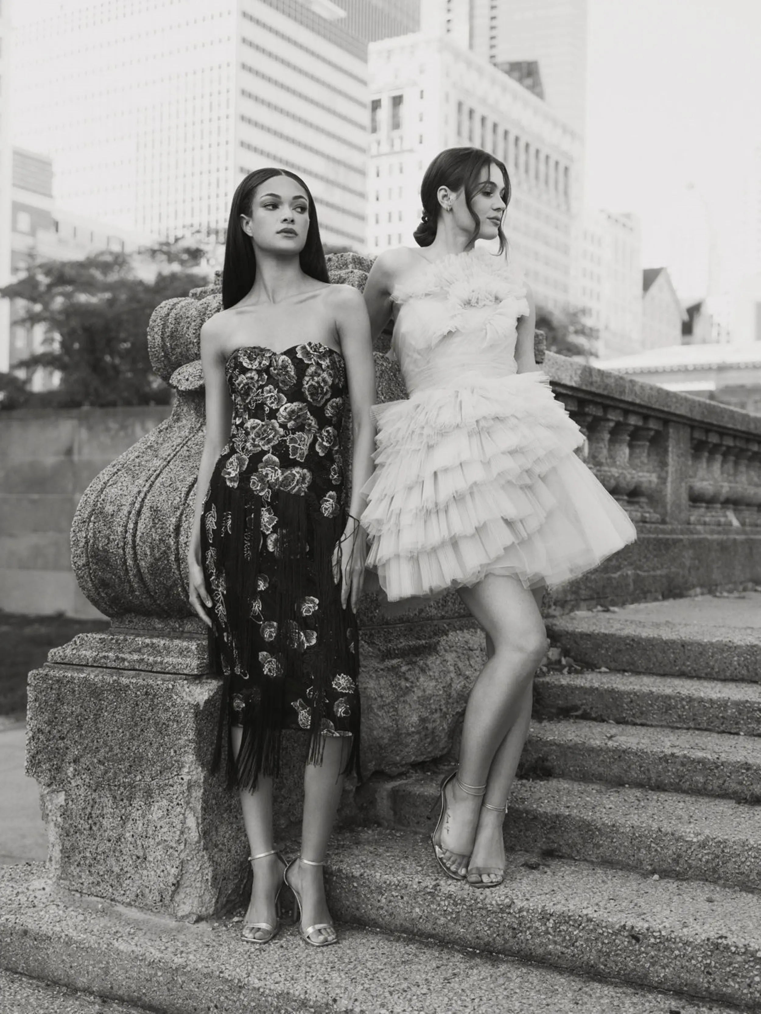 Black Strapless Floral Embroidered Midi Dress With Fringe Detailing