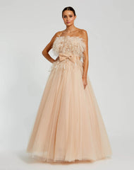 Pink Strapless Feather Bustier Ballgown