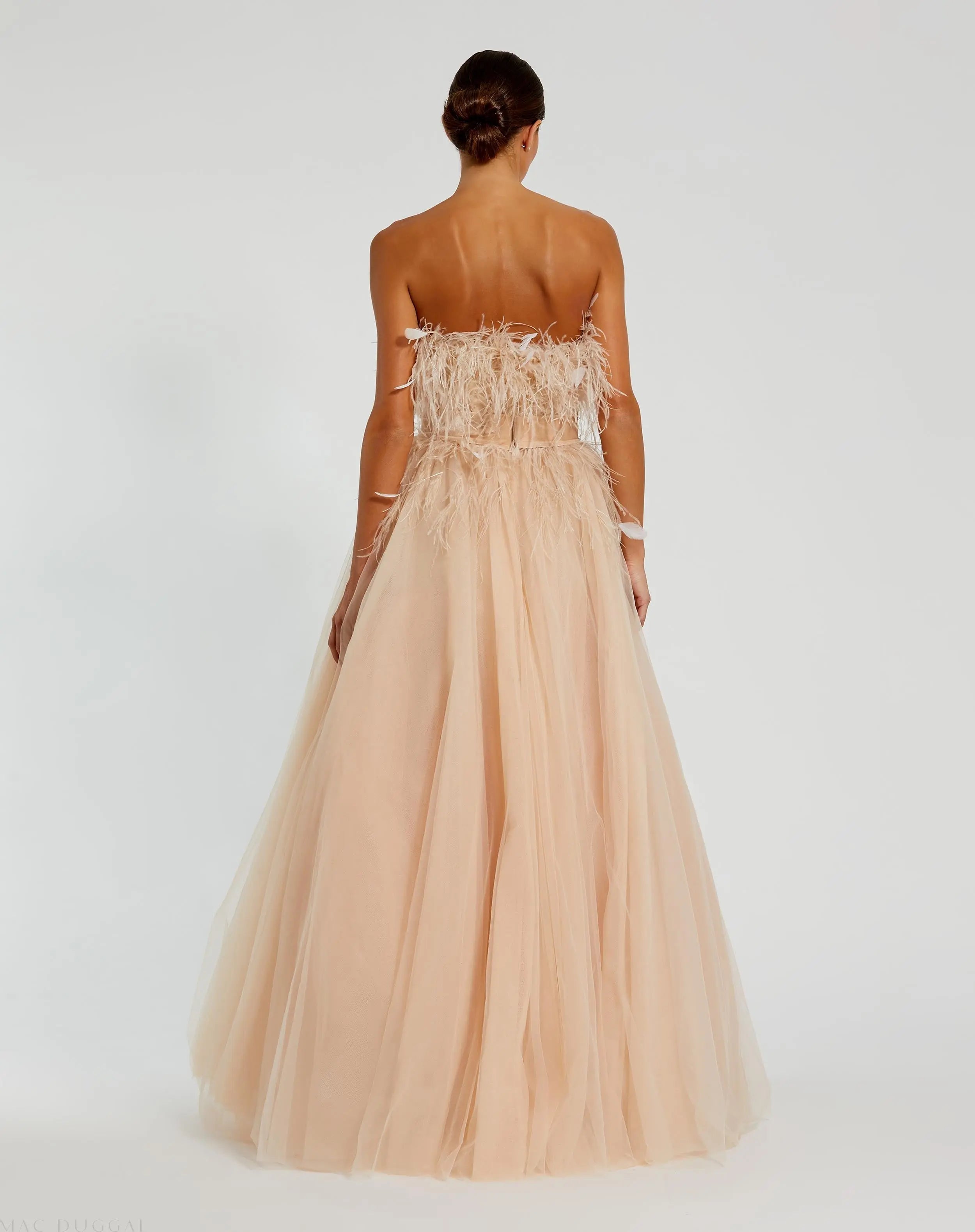 Pink Strapless Feather Bustier Ballgown