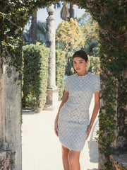 Blue Cap Sleeve Floral Button Detail Shift Dress