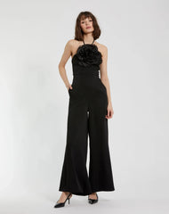Halter Neck Crepe Jumpsuit With Flower