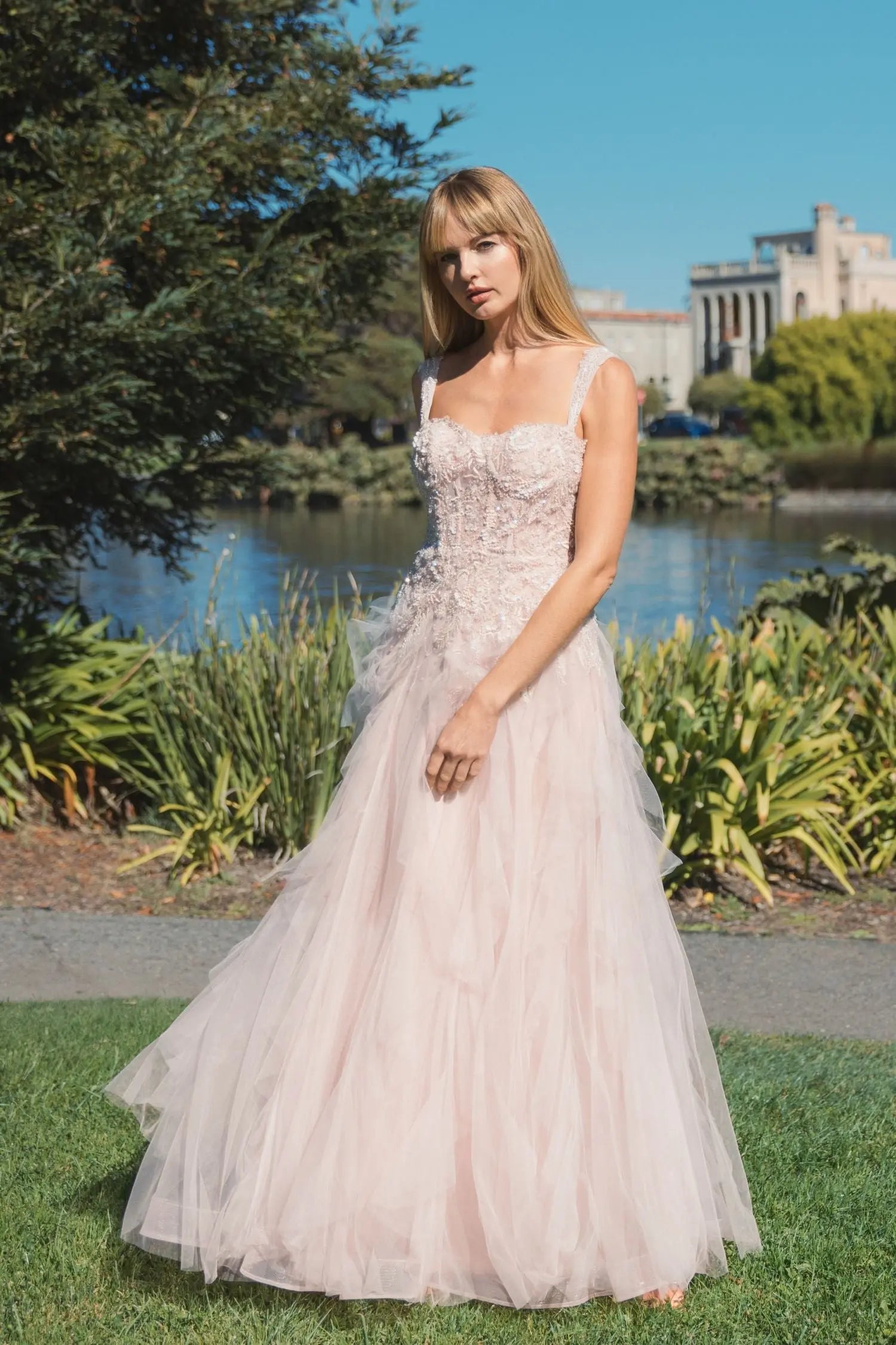 Pink Bustier Tulle Ballgown With Ruffle Skirt